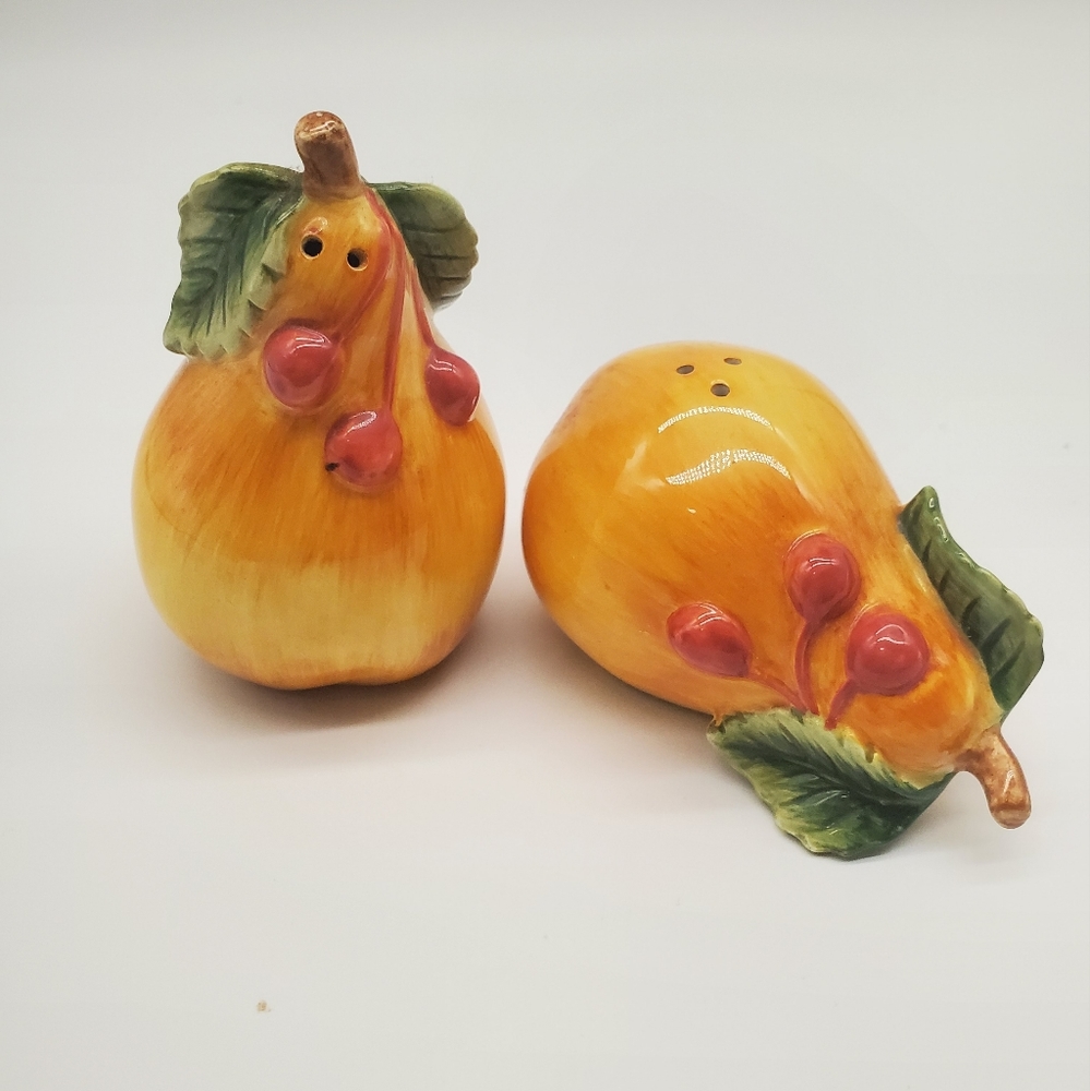 Unique pear ceramic salt and pepper shakers